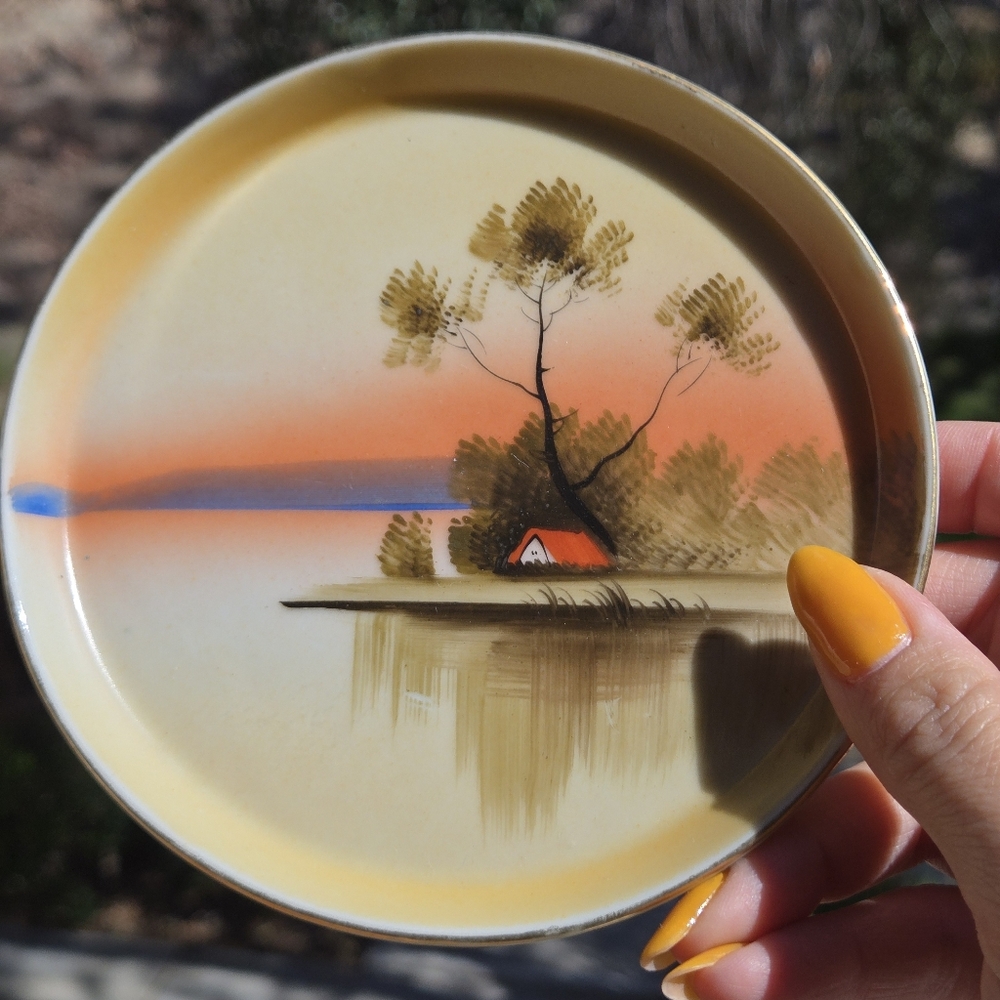 Antique Porcelain Made In Japan Tree In The Meadow Trinket Dish Catchall Japan - Picture 3 of 17